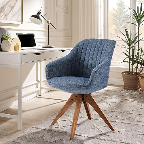 Miniatura 10 de Zouron Silla decorativa moderna de mediados de siglo con patas de madera de roble, silla giratoria tapizada sin ruedas, sillón de acento lateral