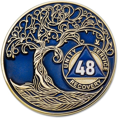 Miniatura 151 de Medallón/Ficha/Ficha de Recuperación AA Sobriety Mint de 2 Años, Árbol de la Vida Retorcido, Dorado - Negro