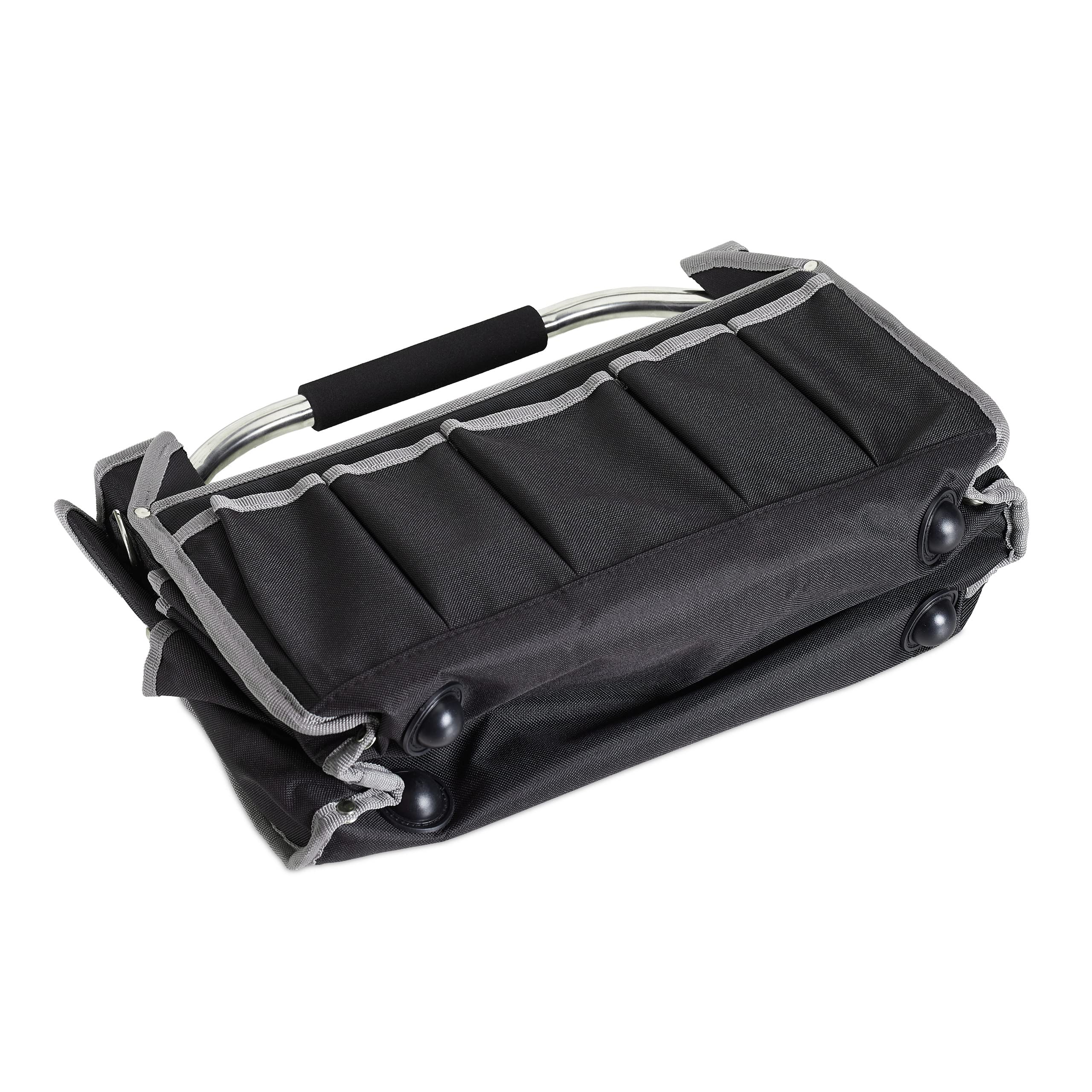 Relaxdays Borsa per Gli Attrezzi, Vuota, con Manico e Cintura, Scoparti per Gli Utensili, da Lavoro, 30x42x23 cm, Nero