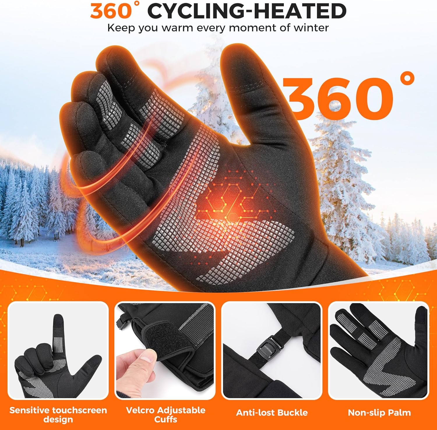 KSFJZF Heated Gloves, 7.4V 3000mAh Rechargeable Battery Heated Glove Liners for Men Women, Winter Warm Heating Gloves with Touchscreen & Non-Slip, Thin Electric Heated Gloves for Work Ski Motorcycling