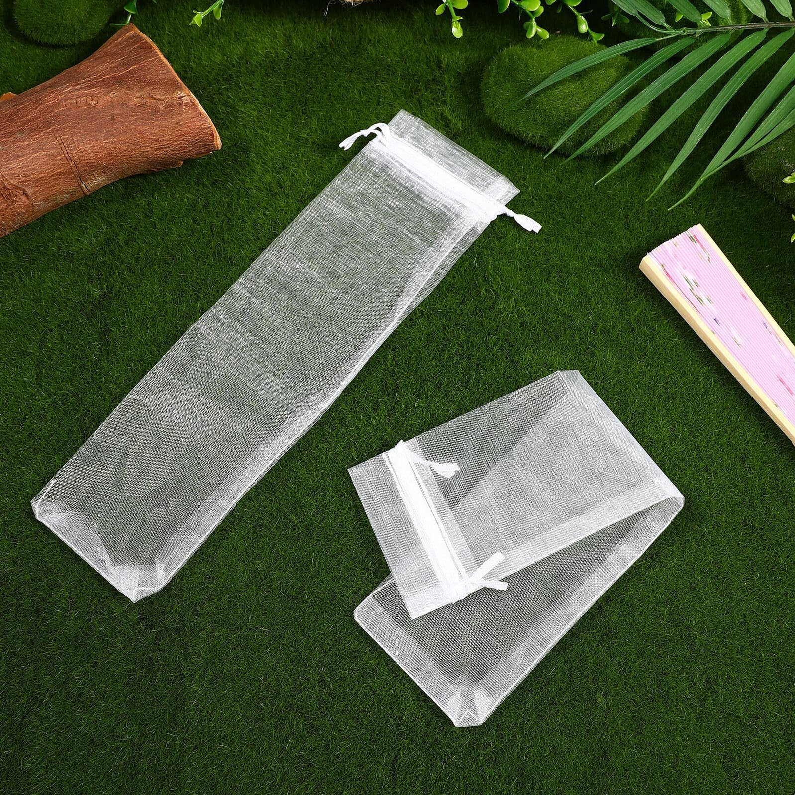 Organza Beutel für Faltventilator 50 Stück Weiß mit Kordelzug