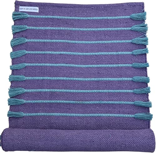 Jaipur art & Rugs - Tapete de yoga de algodón orgánico, ecológico, tejido a mano, antideslizante y grueso (0.945 x 2.835 x 0.197 in) para fitness
