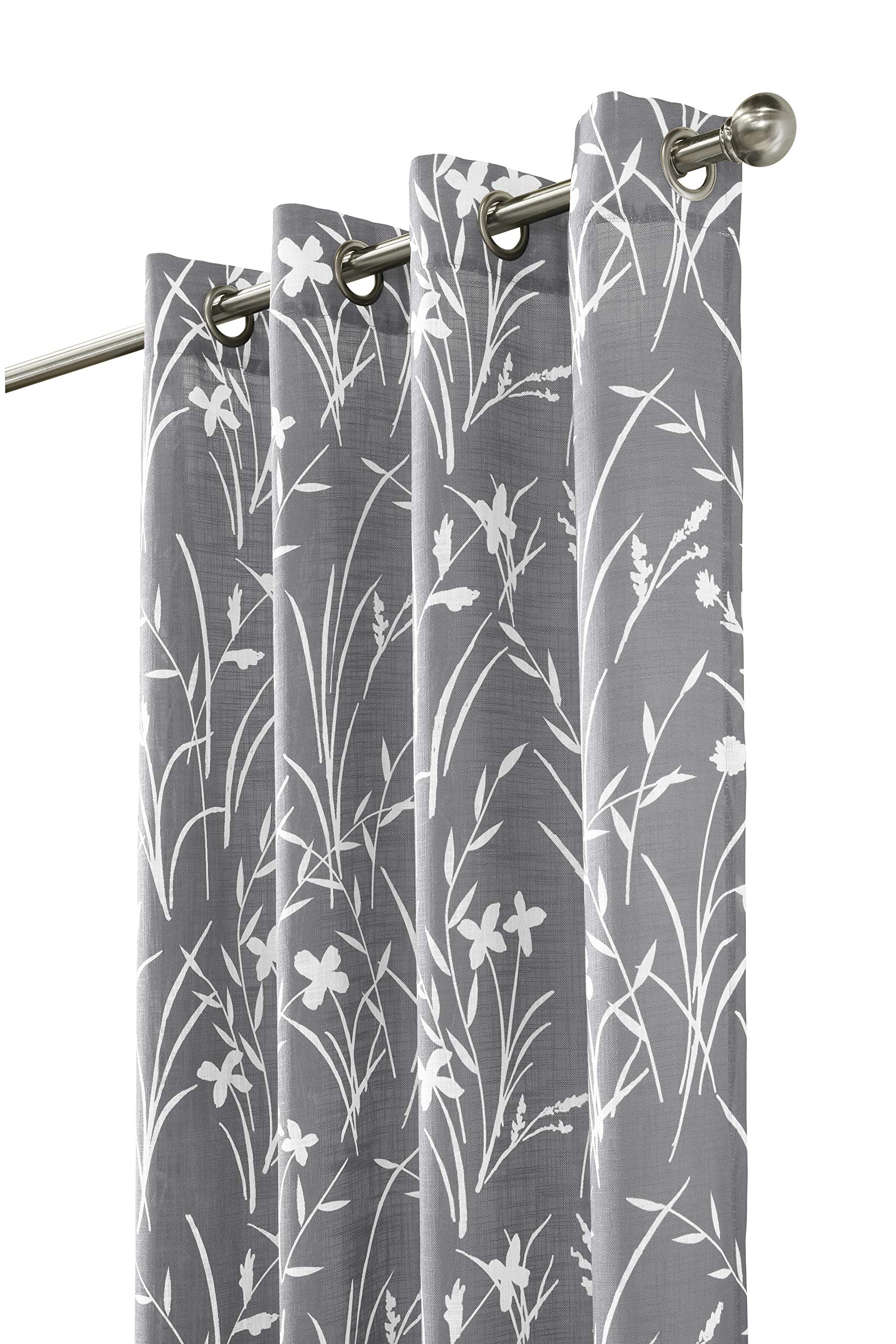 Rideau orange imprimé fleurs lin et polyester 140x240cm