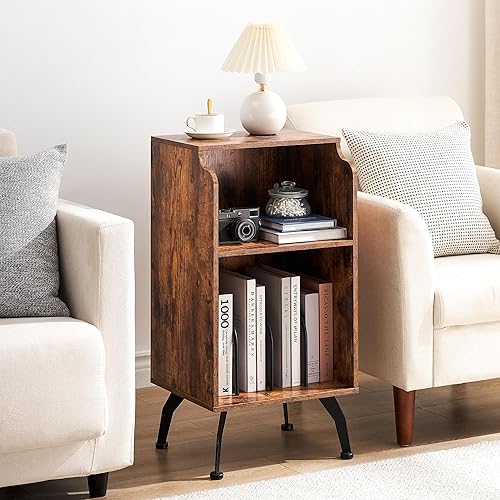 Miniatura 4 de GAOMON Mesa auxiliar con espacio de almacenamiento de 3 niveles, mesa auxiliar vintage con borde curvado y 4 patas de metal sólido para sala de