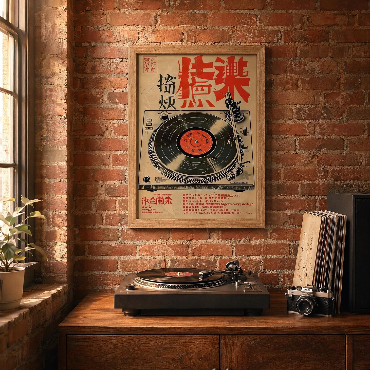 Framed Japanese Vinyl Record Wall Art Modern Retro Music Poster Vintage Record Player Wall Art Trendy Japan Canvas Print Painting Mid Century Home Aesthetic Decoration for Living Room Bedroom Decor(C, 12x16in, Framed) image 5