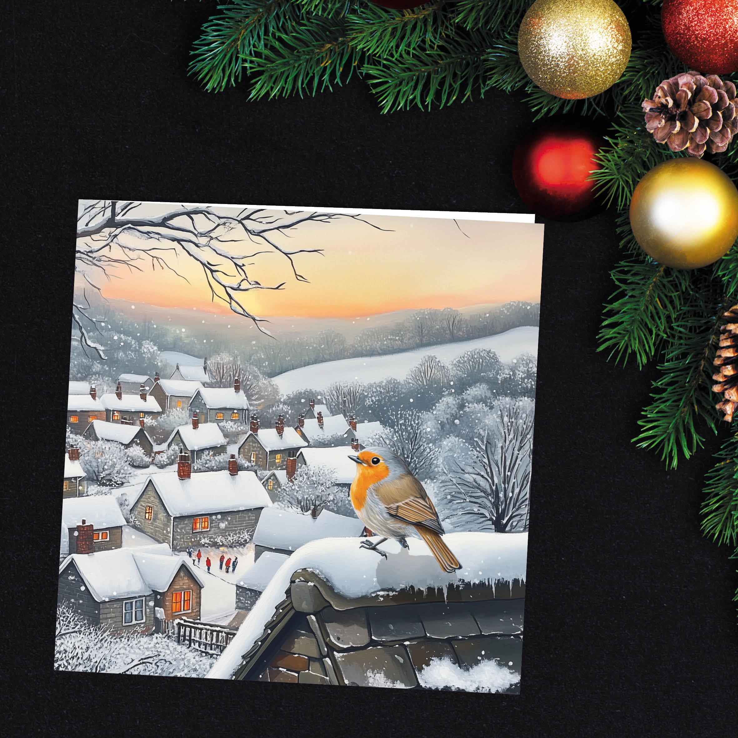 Charity Christmas Cards Pack of 24. Each Christmas Card multipack has 4 different Robin designs. Large size 150x150mm. Verse Inside. Ecofriendly and UK made - Image 4
