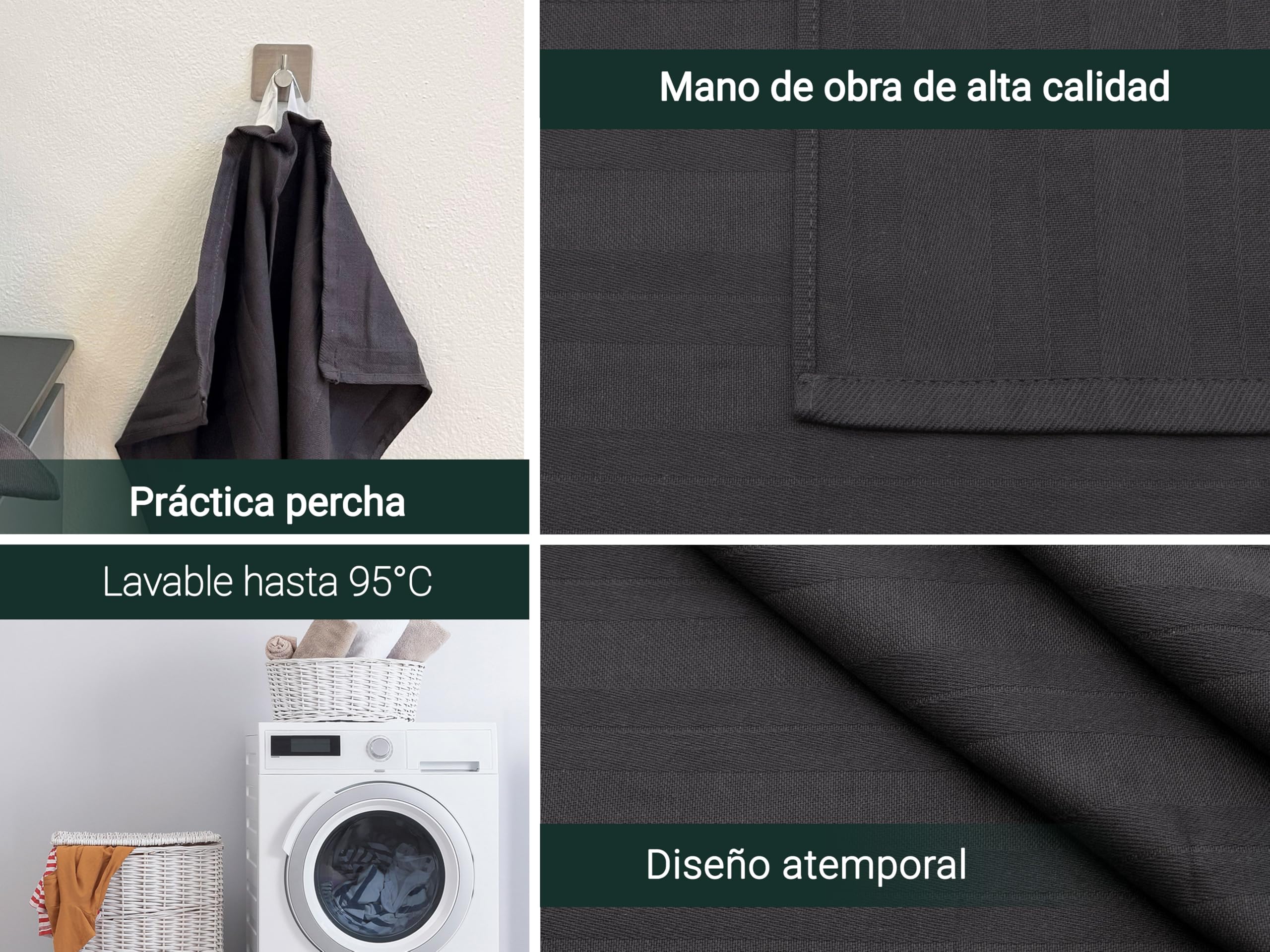 ZOLLNER 5 paños de Cocina Grandes 100% algodón, 50x70 cm, Rayas Gris Oscuro