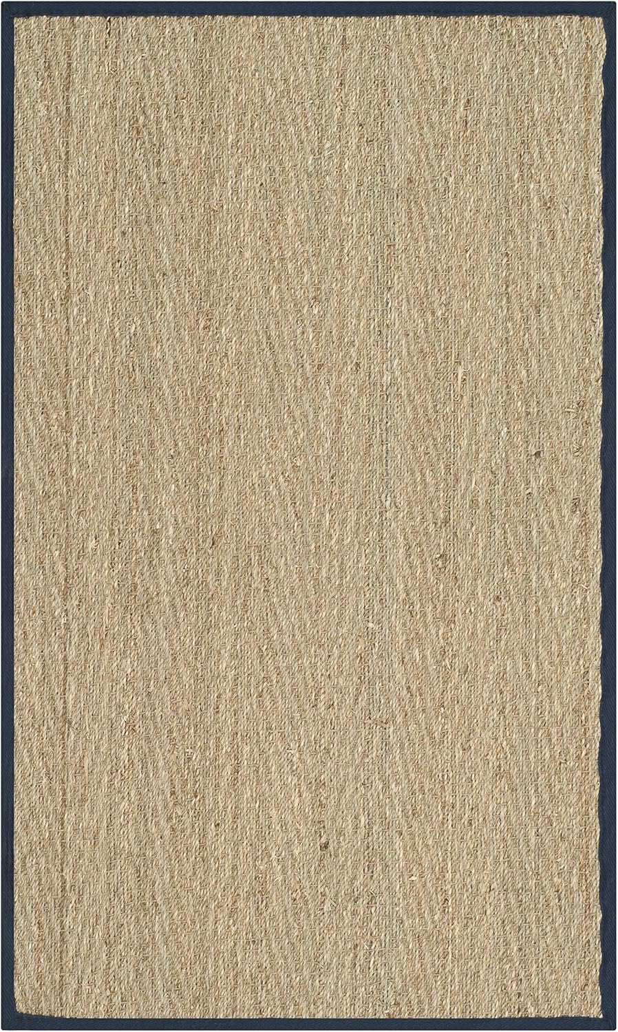 SAFAVIEH Natural Fiber Collection Area Rug - 2'6" x 4', Natural & Blue, Seagrass, Herringbone Pattern with Border (NF115E)