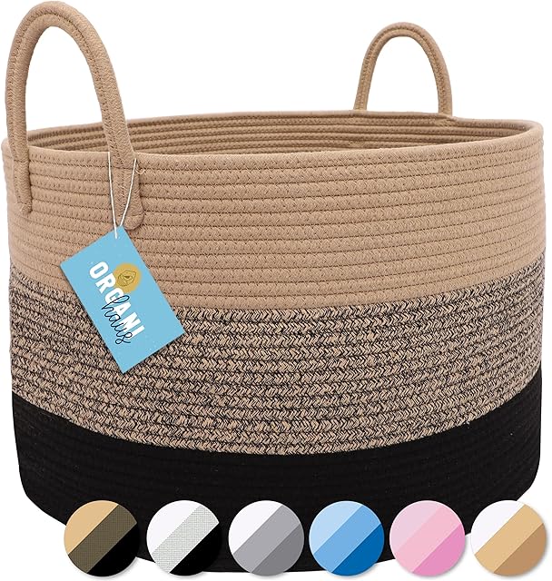 OrganiHaus Brown Laundry Hamper | Big Blanket Storage | Kids Laundry Baskets for Bedroom | Large Storage Baskets | Ironing Basket Laundry | Woven Baskets | Toy Storage for Living Room - (50x33cm)