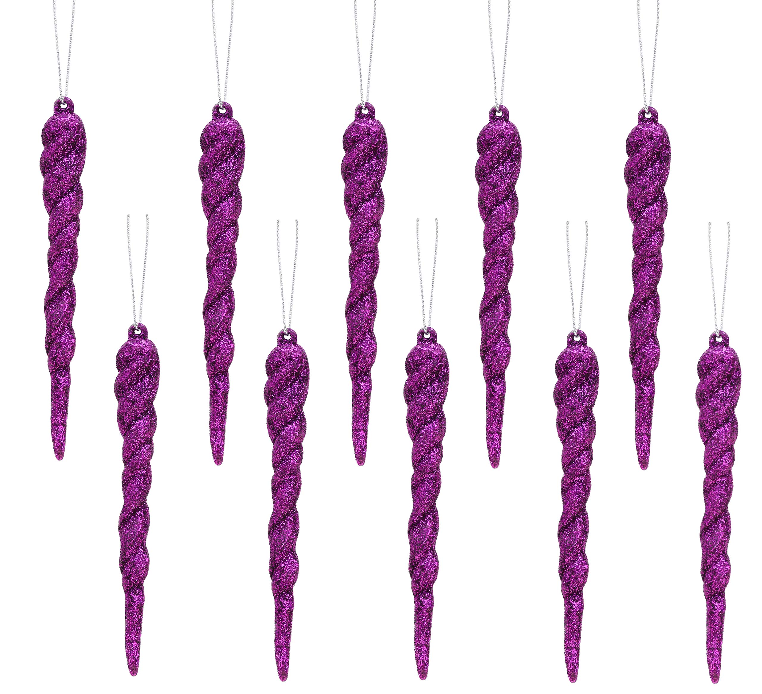 Christmas Concepts® 12cm Glitter Icicle Decorations Christmas Tree Trims (PURPLE, 10)