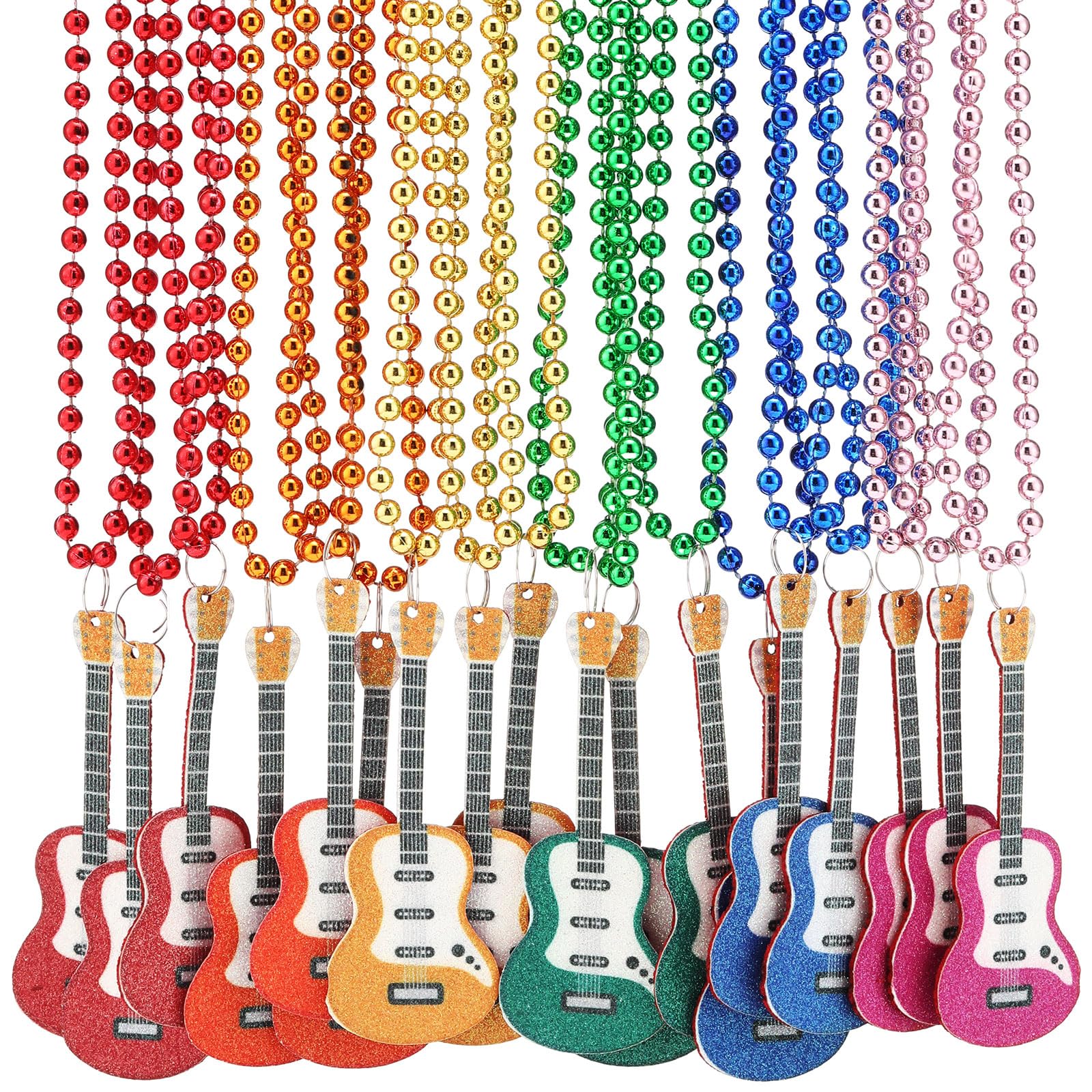 Solsew 24 Pieces Guitar Bead Necklaces Bulk Mardi Gras Bead Necklace Multi Colors 80s Party Throw Beads Parade Guitar for Music Party Decoration Accessories