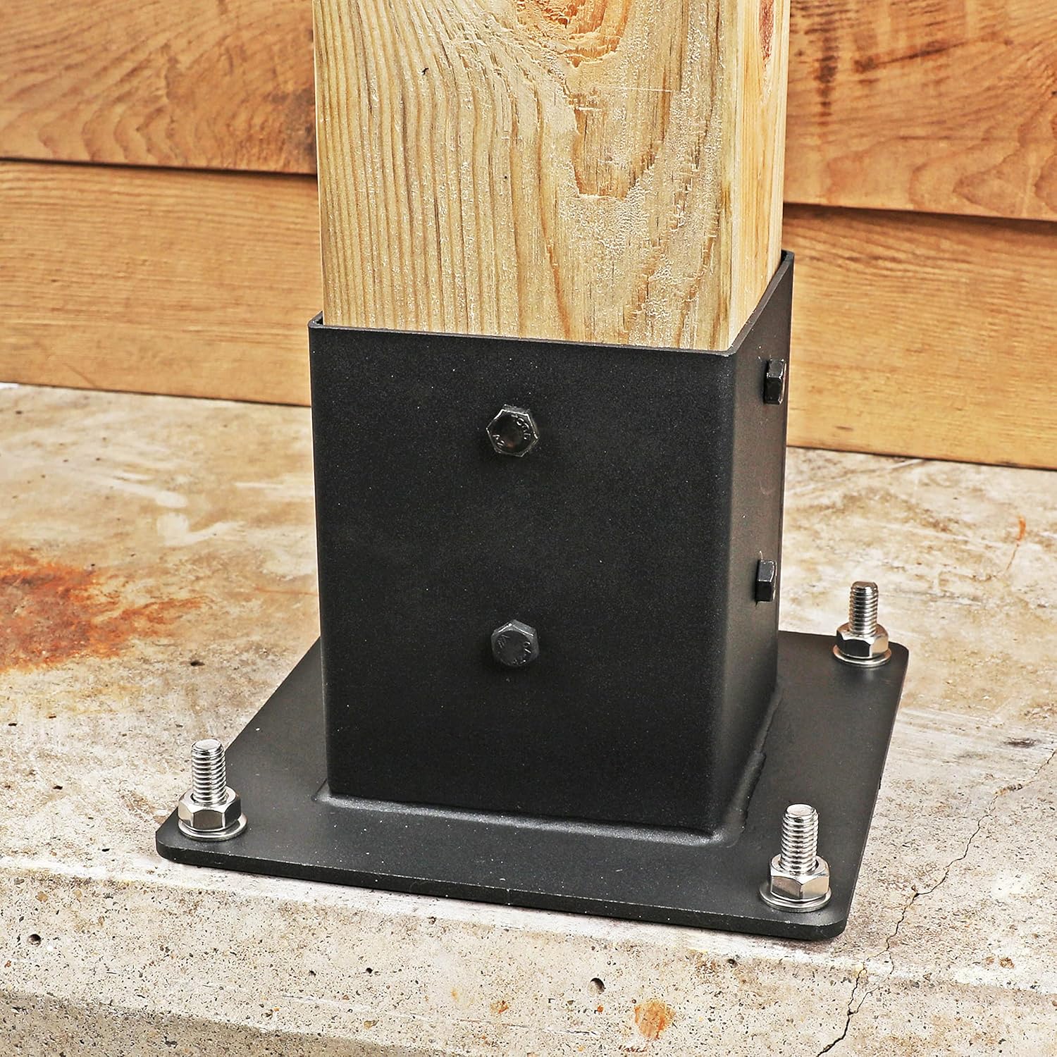 4 Pack 4x4(Actual Size: 3.5x3.5) Post Base Stainless Steel Flange Anchor Base for Wood Beams, Fence Post Anchor, Deck Railing, Pergola Hardware pergola Brackets (Black Finish)