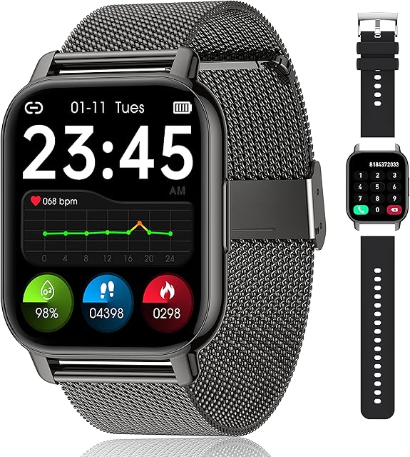Popglory Smart Watch Answer/Make Calls, 1.85" Large Smartwatch & AI Voice, Fitness Watch for Women and Men, Blood Pressure/Oxygen/Heart Rate Monitor for iOS and Android