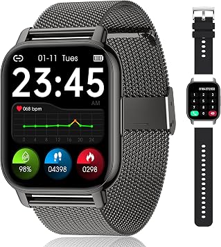 Popglory Smart Watch for Women Men Answer/Make Calls, 1.85" Smartwatch 44mm 2 Straps & Split Screen, 100+ Sports Fitness Watch with Blood Pressure/Oxygen/Heart Rate Monitor for iOS and Android