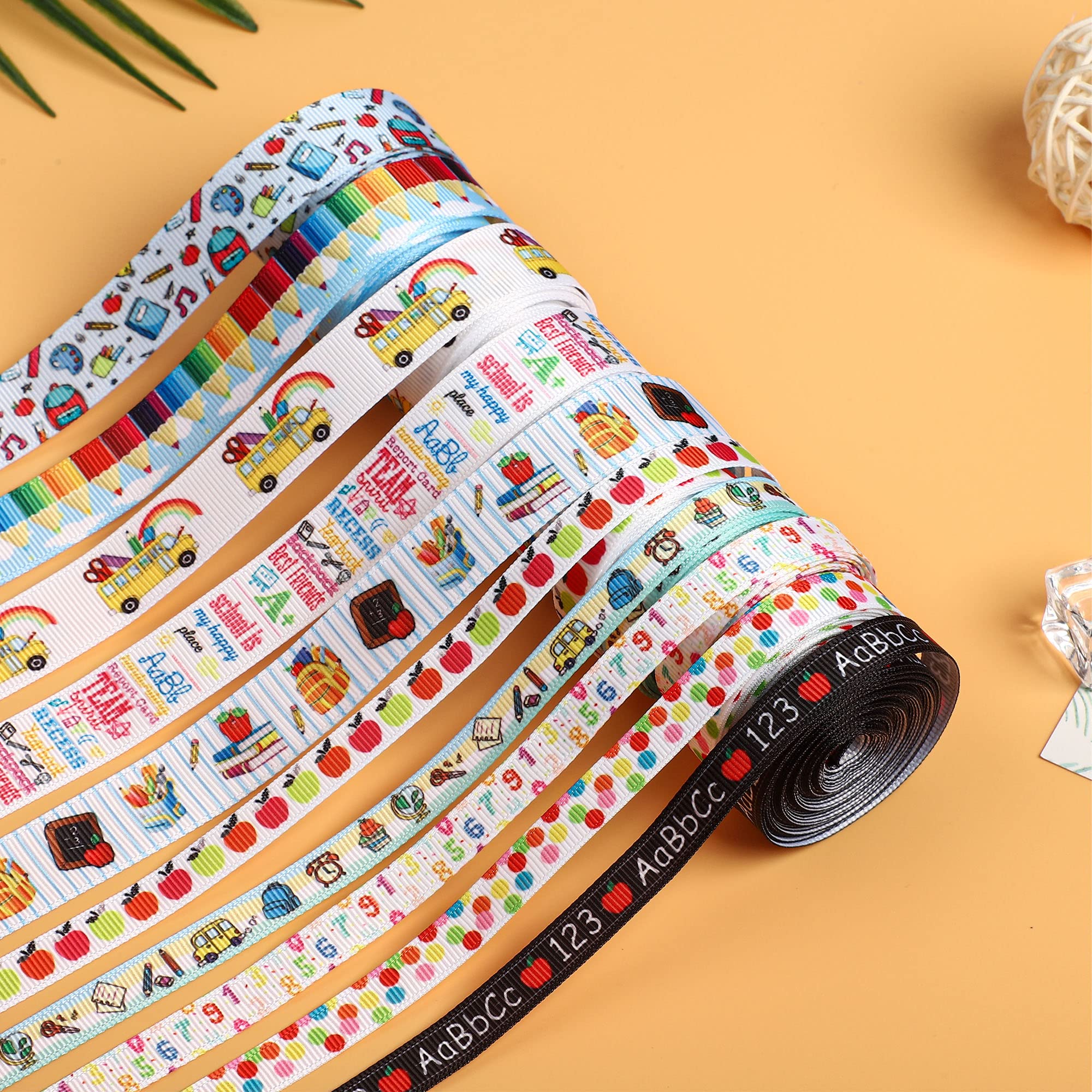 20m Ripsband Zum Basteln – ABC & Schulmotive Für Deko, Geschenke & DIY-Projekte (2 Rollen)