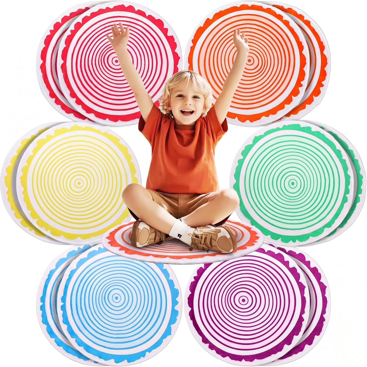 Drydiet 12 Pcs Round Carpet Seats 15.7'' Colorful Small Classroom Rugs Washable Non Slip Floor Cushions for Back to School End of the Year Gift Preschool Daycare Playmat Dorm (Positive Affirmations)