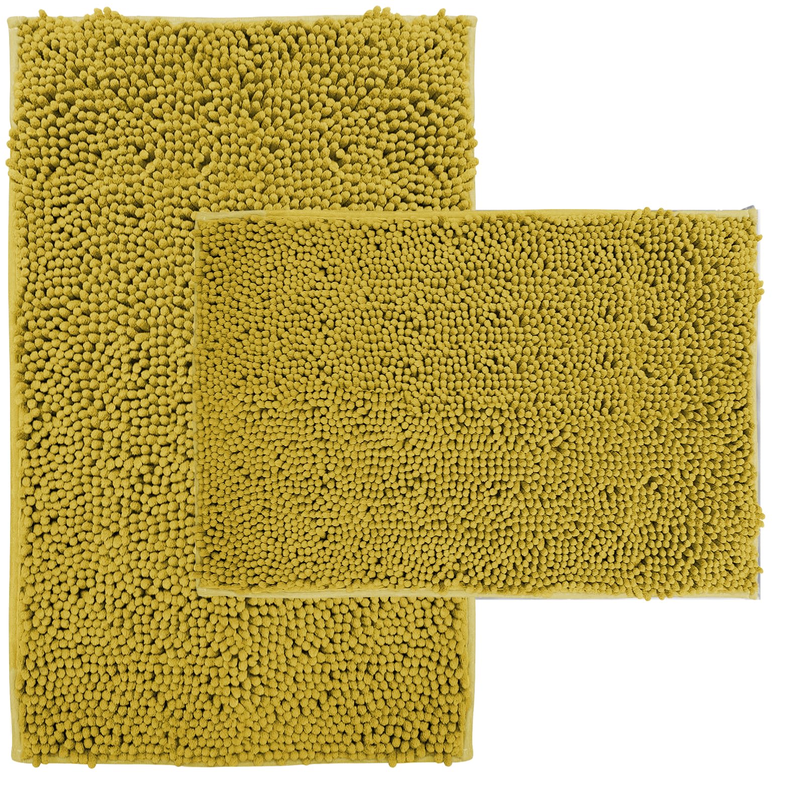 Photo 1 of Bathroom Rugs Sets 2 Piece Extra Soft Chenille Bathroom Mats Non Slip Bath Mat Set,Absorbent Shaggy Rugs Perfect Plush Bath Rugs with U-Shaped Toilet Rug,Bathrom Carpets for Bathroom Gold