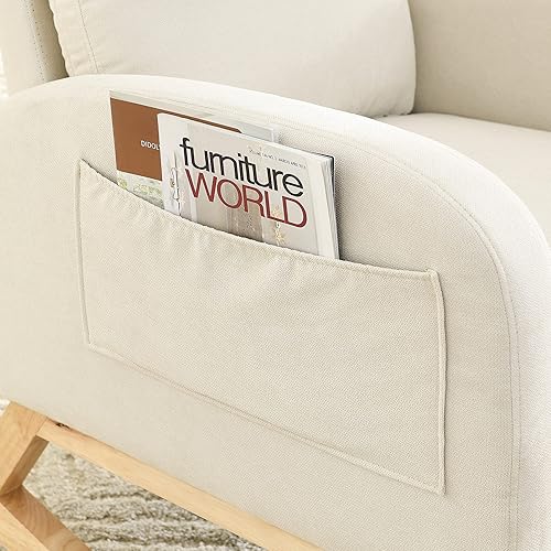 Miniatura 10 de HomSof Silla mecedora moderna con respaldo alto para sala de estar, dos bolsillos laterales, color beige