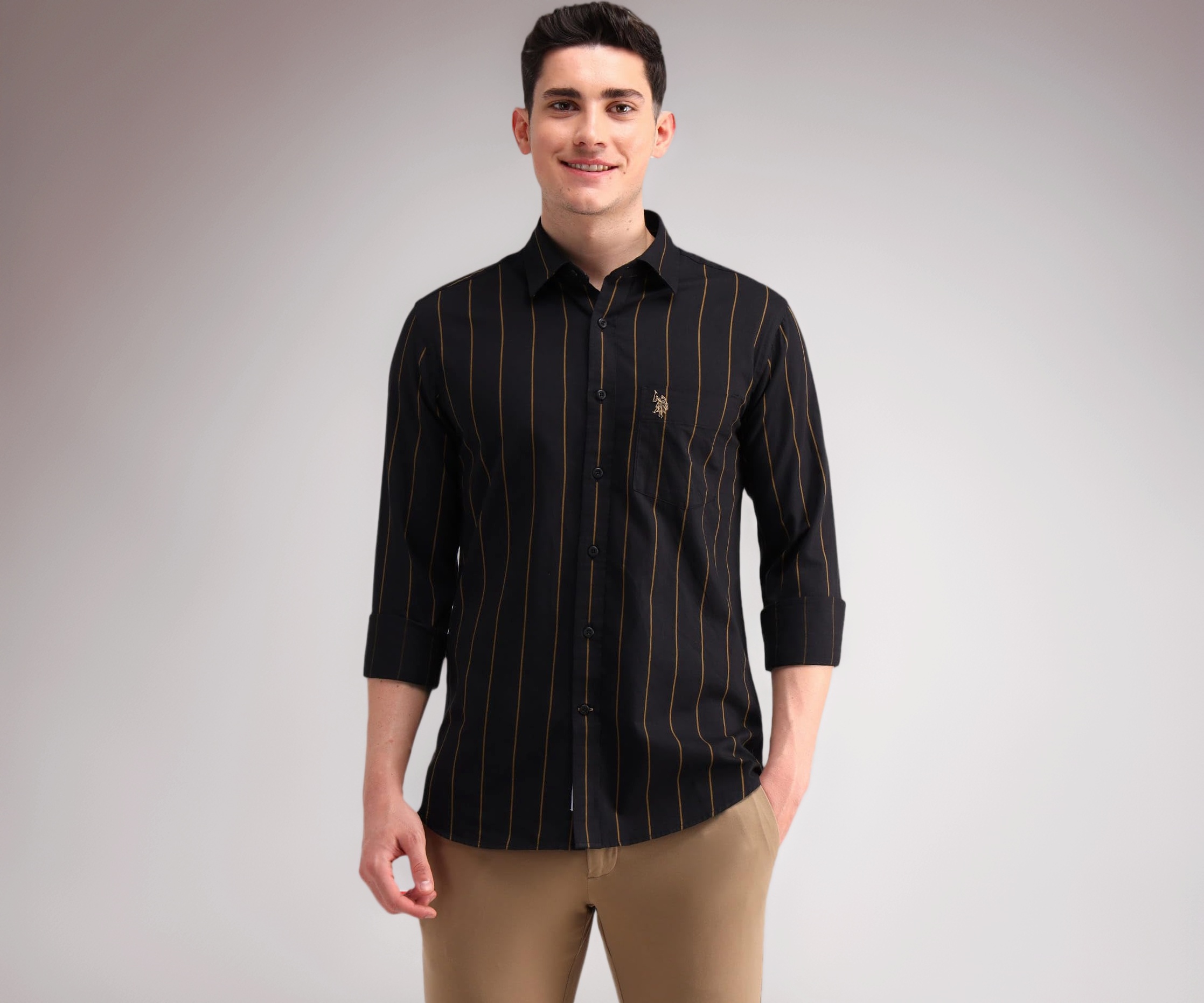 U.S. Polo ASSN. Striped Slim Fit Cotton Shirt - Image 1