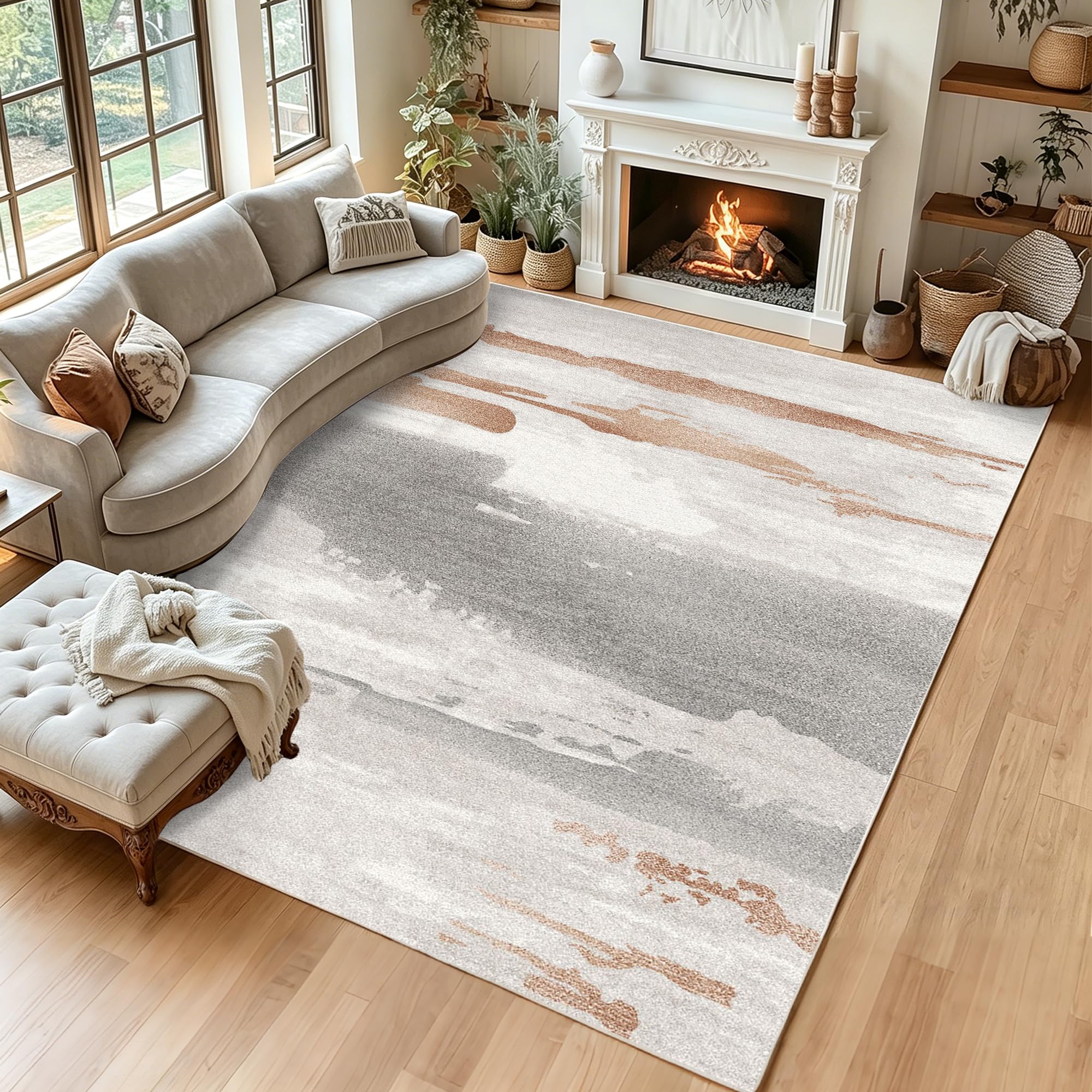 Tapis chambre géométrique lavable et grand tapis de sol antidérapant