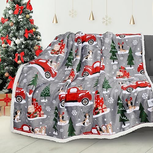 Catalonia Christmas Sherpa Throw Blanket, Xmas Theme Throws, Plush Fleece
