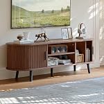 ChooChoo Moyen siècle moderne TV Pour les téléviseurs jusqu'à 60 Inch, Centre de divertissement avec portes coulissantes et stockage caché, TV Console avec plateau réglable pour le salon, Chambre, Walnut