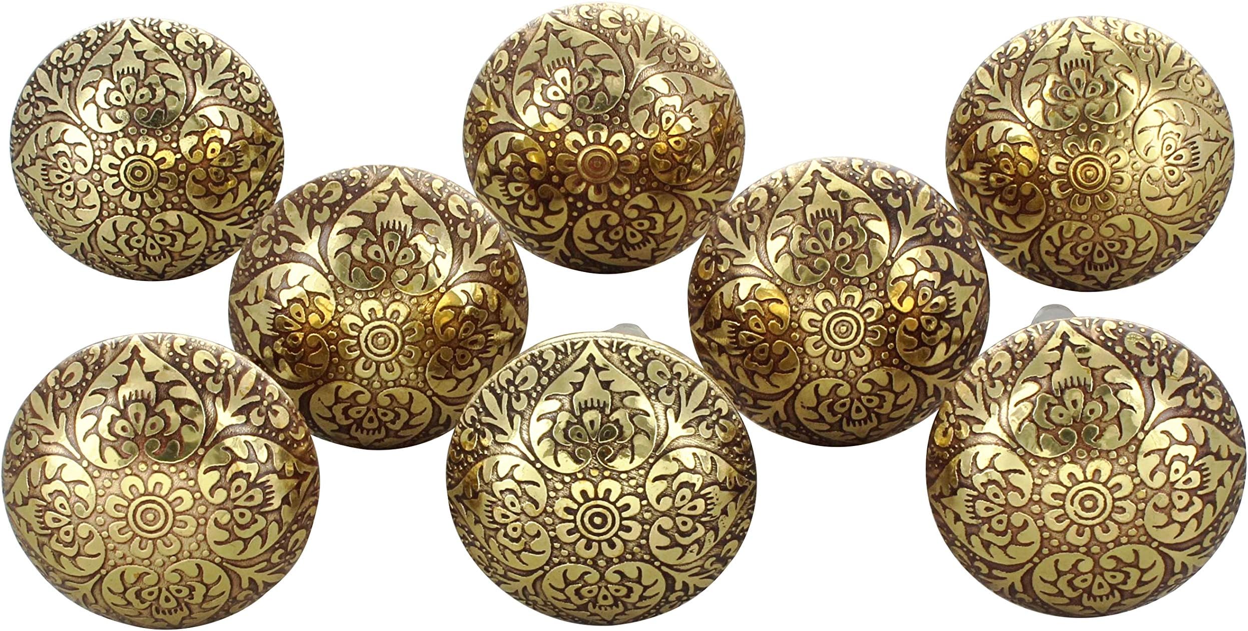 Brass Knobs for Cabinets and Cupboards (Multicolor, Standard) - Pack of 8
