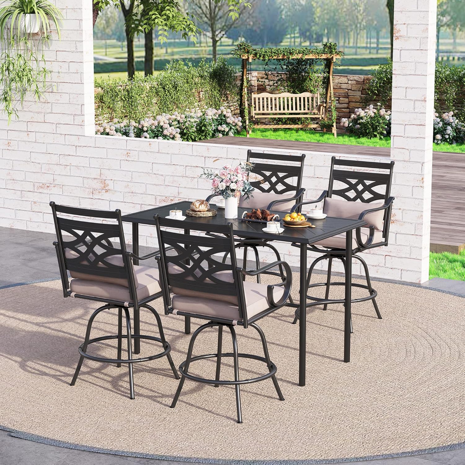 Sophia & William Outdoor Patio Bar Table Metal Bar Height Table Rectangular Dining Table for Garden, Backyard, Lawn and Poolside
