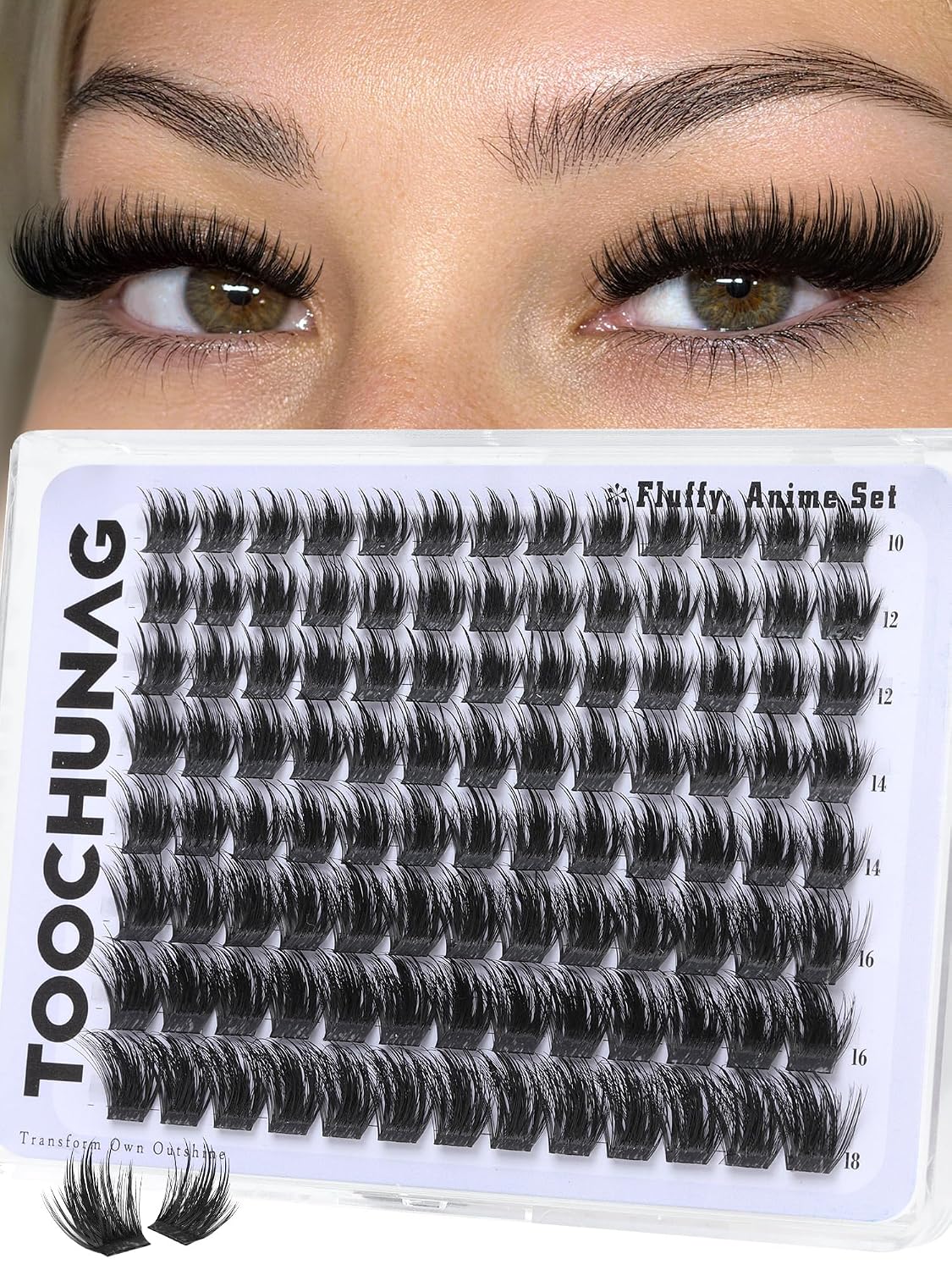 TOOCHUNAG Wispy Lash Clusters 10-18mm Fluffy Eyelash Extensions