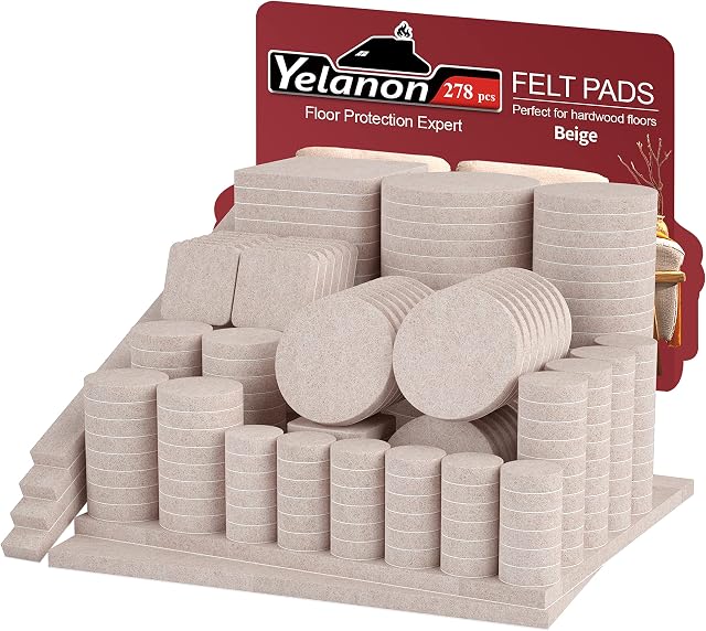 Felt Furniture Pads -278 Pcs Furniture Pads Self Adhesive, Cuttable Felt Chair Pads, Anti Scratch Floor Protectors for Furniture Feet Chair Legs, Furniture Felt Pads for Hardwoods Floors, Beige