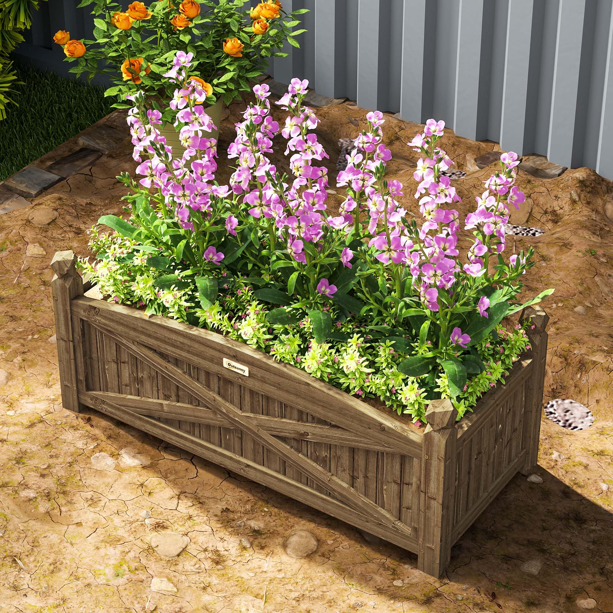 Outsunny Jardinera de Madera Elevada Huerto Urbano Madera para Cultivar Plantas Flores Hierba Jardinera Rectangular para Jardín Balcón Terraza 90x39x37 cm Café Oscuro