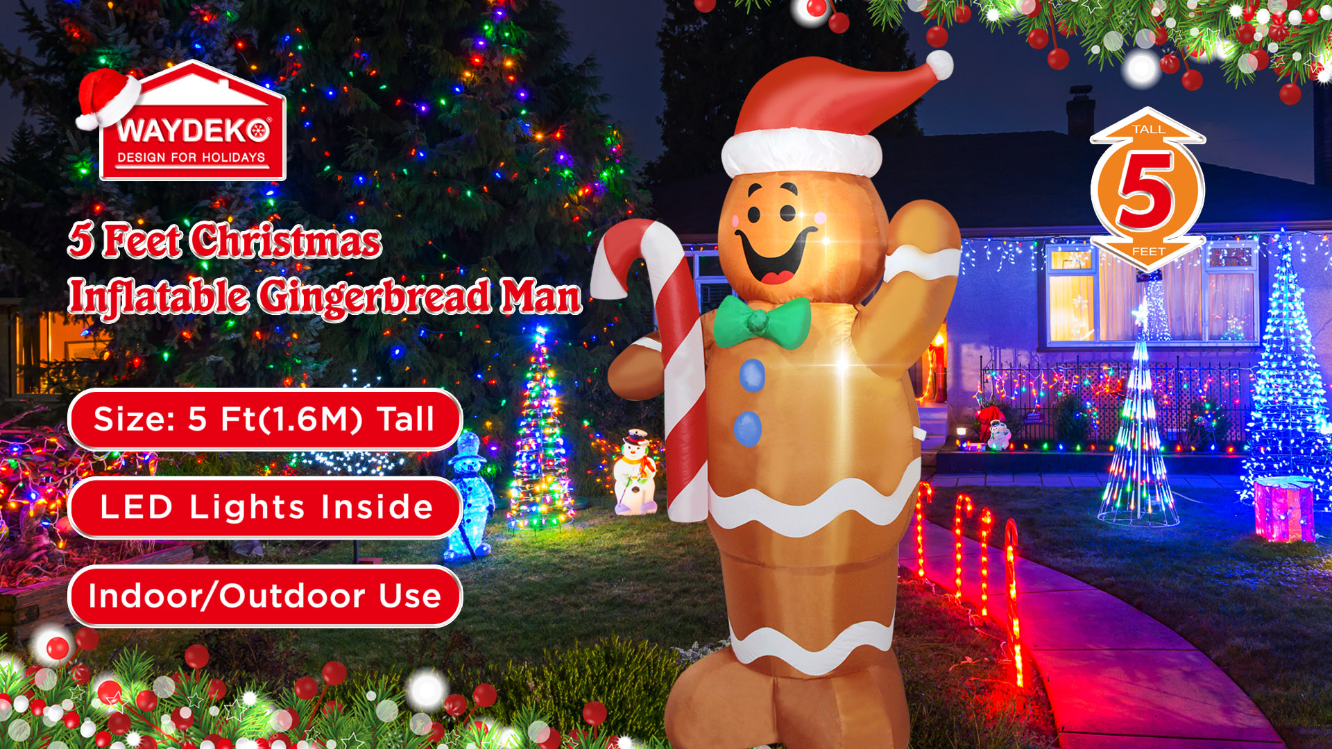 GUDELAK 7 FT Christmas Inflatables Outdoor Decorations, Climbing Inflatable Gingerbread Man Xmas