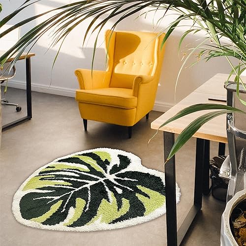 Miniatura 2 de Alfombra de baño antideslizante con diseño de hojas de Monstera, ultra suave, lavable, para niños y mascotas, tapete para dormitorio, sala de estar,