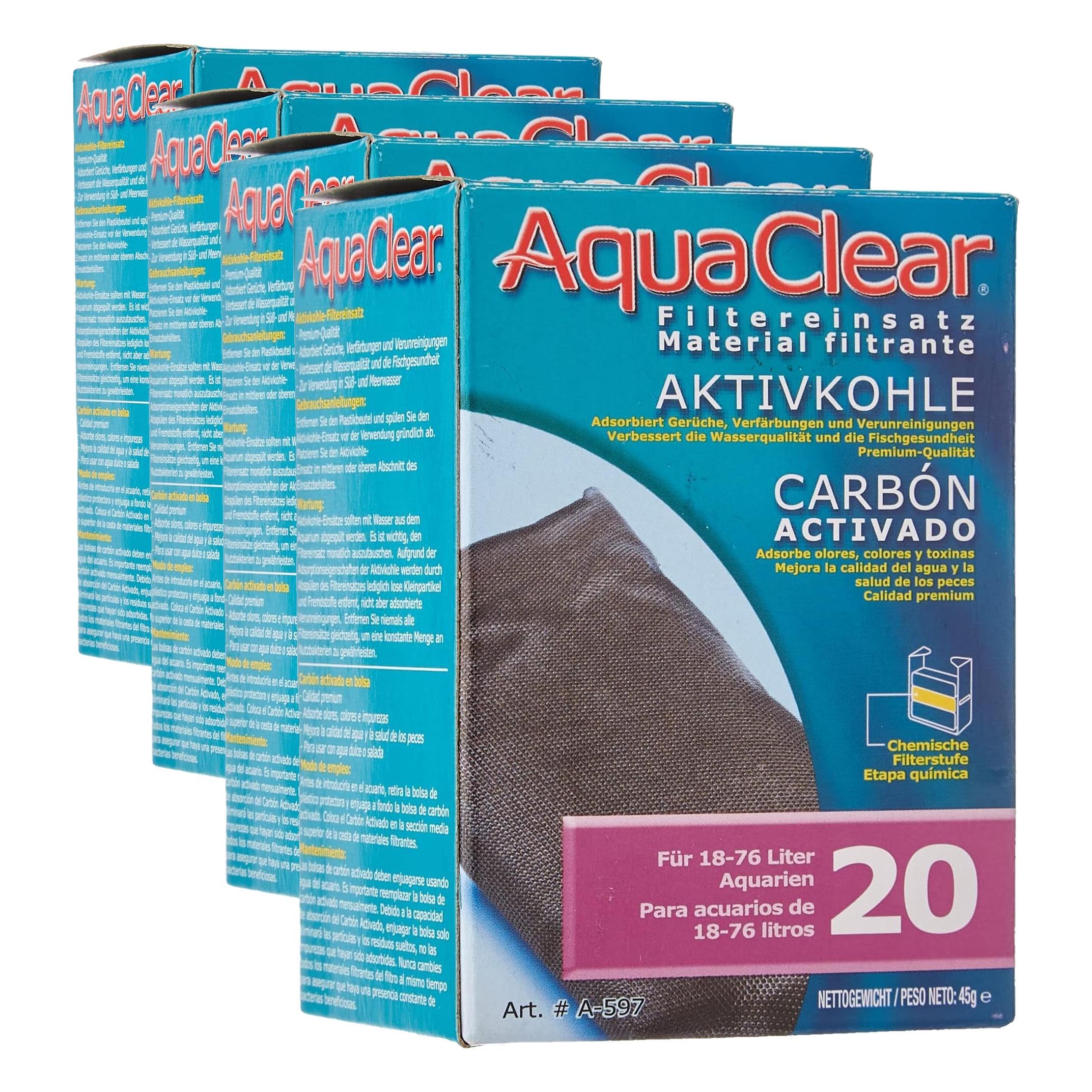 Hagen AquaClear Aktivkohle Filterpatrone für AquaClear Power Filter 20, 1 Stück (4er Pack)