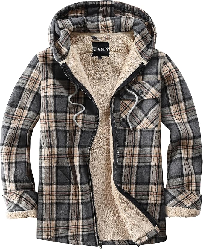 Men's Fleece Flannel Hooded Jacket
