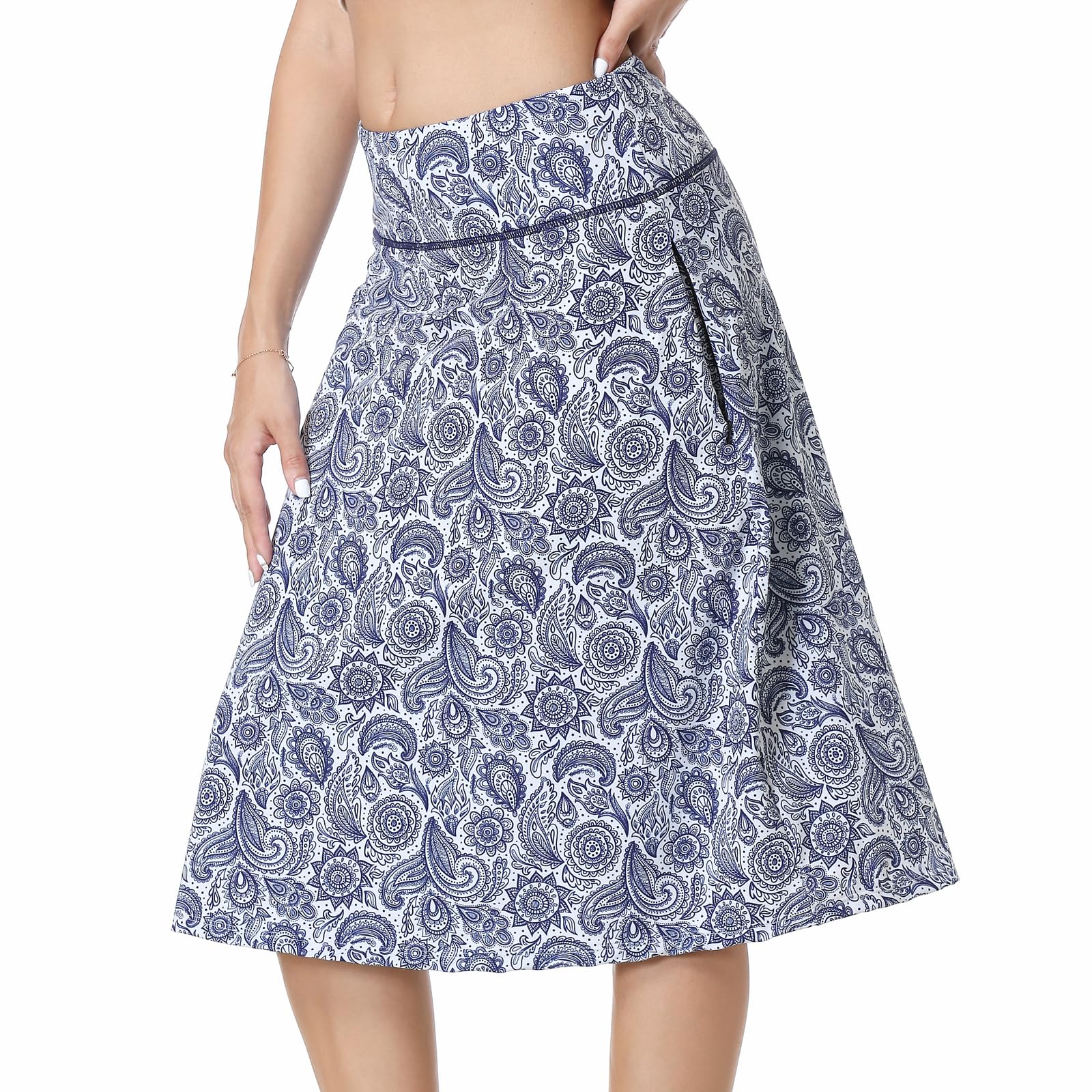 Jupe mi-longue mi-longue pour femme avec jupe-short intégré Cordon de serrage dissimulé Poches zippées Convient pour le travail décontracté
