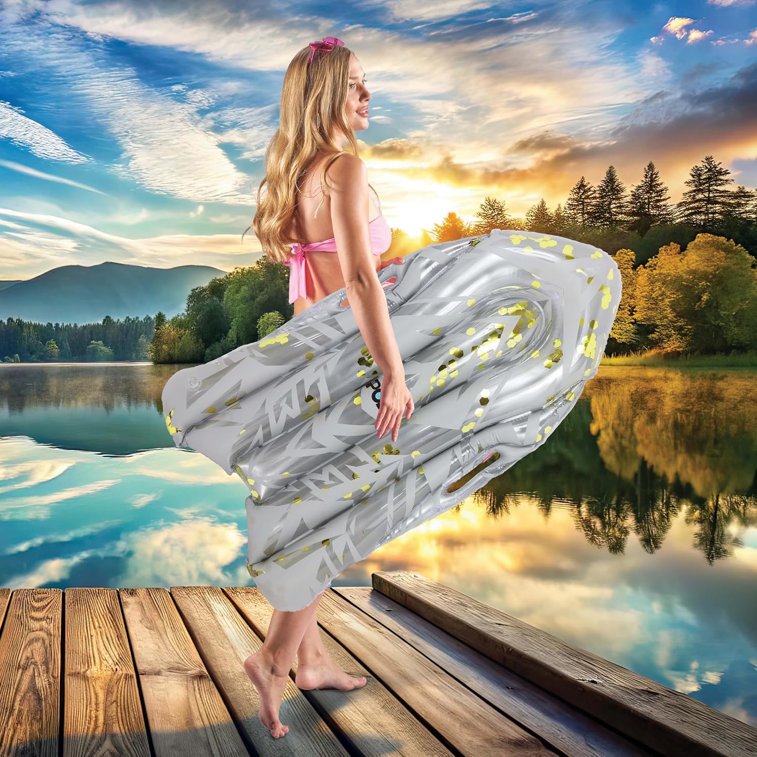 POZA Set of 2 Inflatable Body Boards - USA Design Bodyboard Pool Float with Handles, Surfing Board for Swimming Toys for Kids, Boogie Boards for Beach Activities - 56 Inches image 5