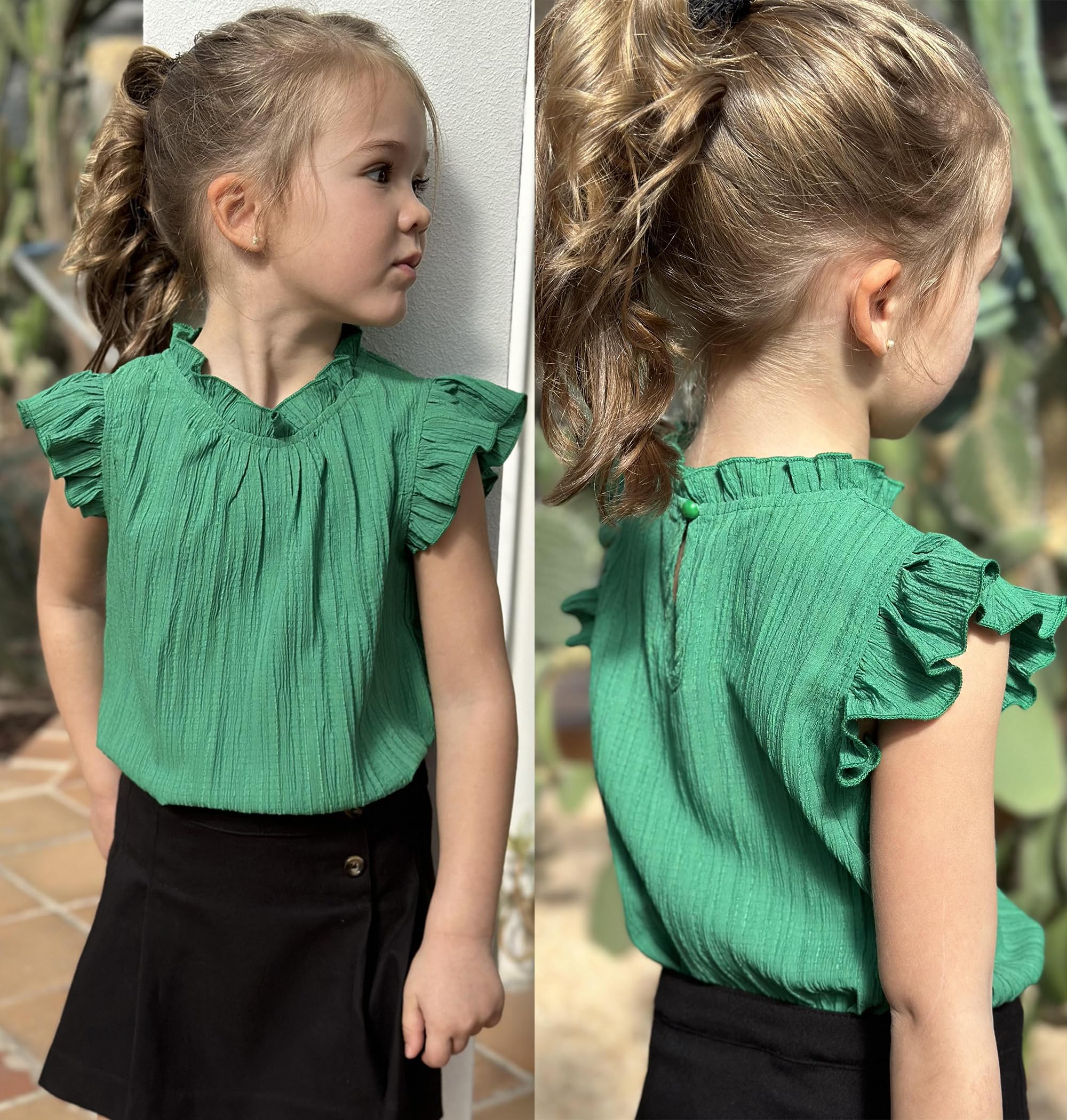 Arshiner Ragazze T-Shirt Estate Magliette Manica a Balze Collo a Balze A-Line Camicetta Bambini Camicia Elegante Larga Moda Tempo Libero Top Abbigliamento Bambini 5-12 Anni