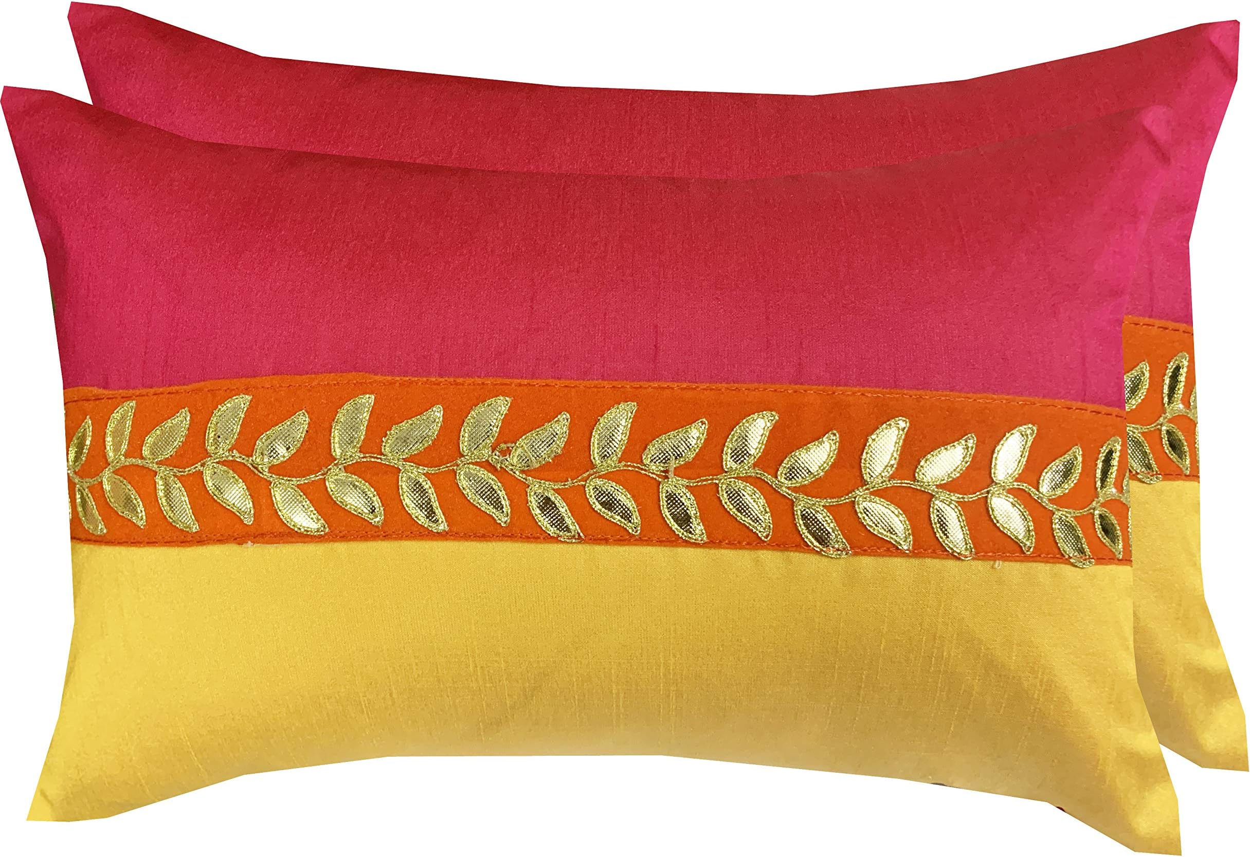 PINK PARROT Jacquard Polyester Multi Colour Cushion Cover 12x18 inch Set of 2 pc