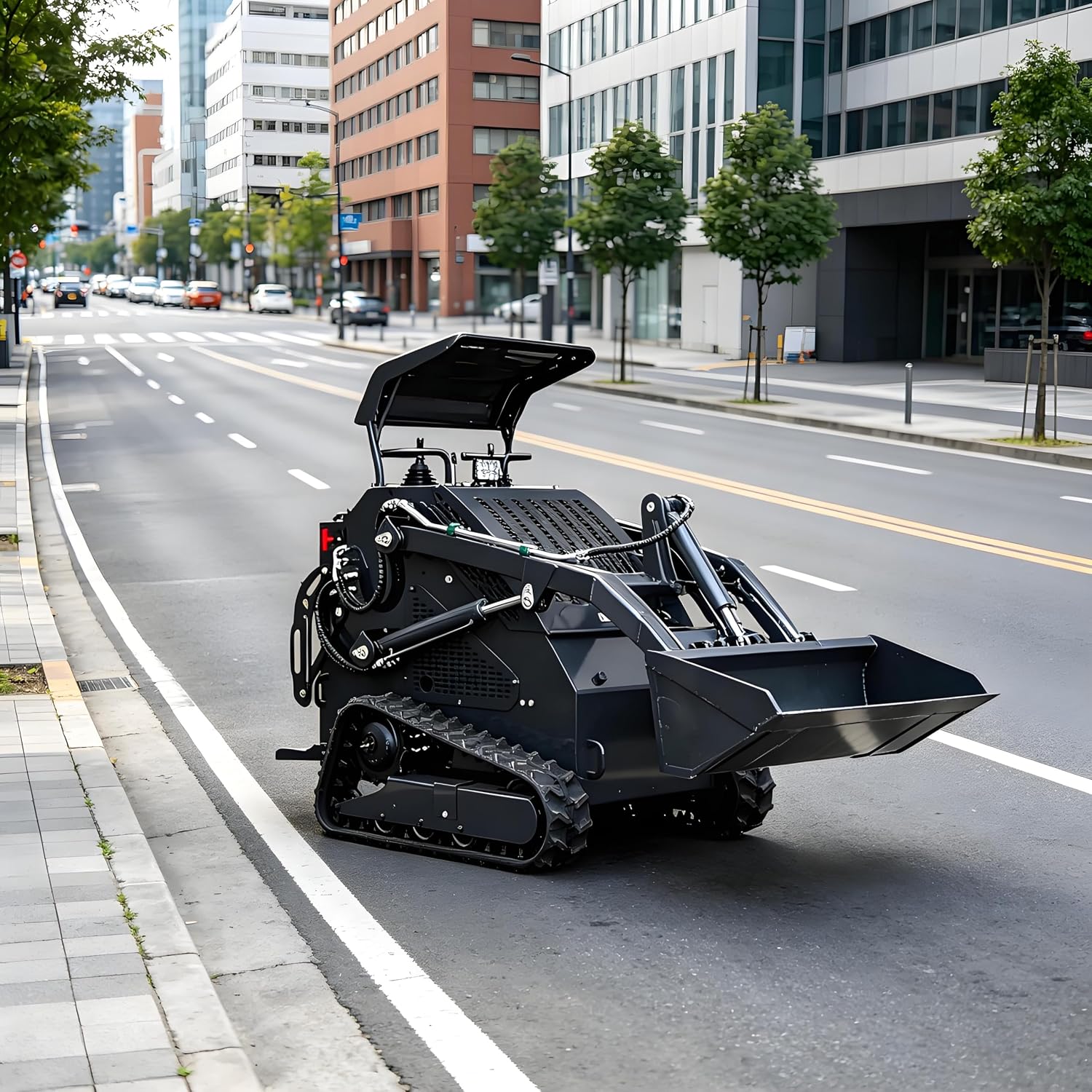 Low Profile Stand-On Tracked Skid Steer Loader, Multi-Functional Crawler Unit with Integrated Hydraulic System, Compact Gear for Farm Work, Site Cleaning, Yard Building & Confined Space Projects