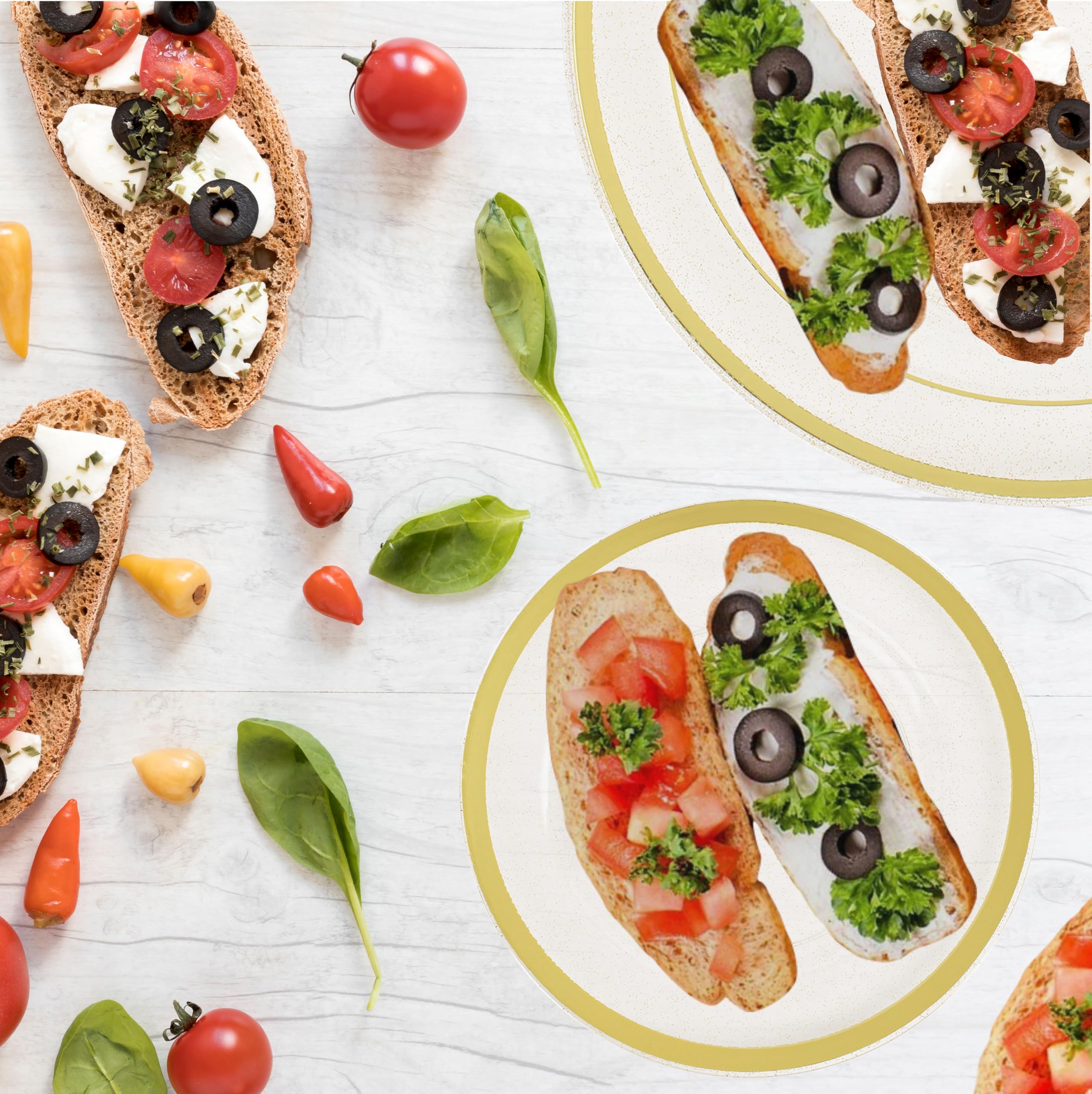 Assiette Reutilisable - 40 Assiettes Plates Plastique Premium sans BPA avec Bord Doré (26cm & 19cm) - Rigide et Élégante pour Mariages, Anniversaires & Cocktails