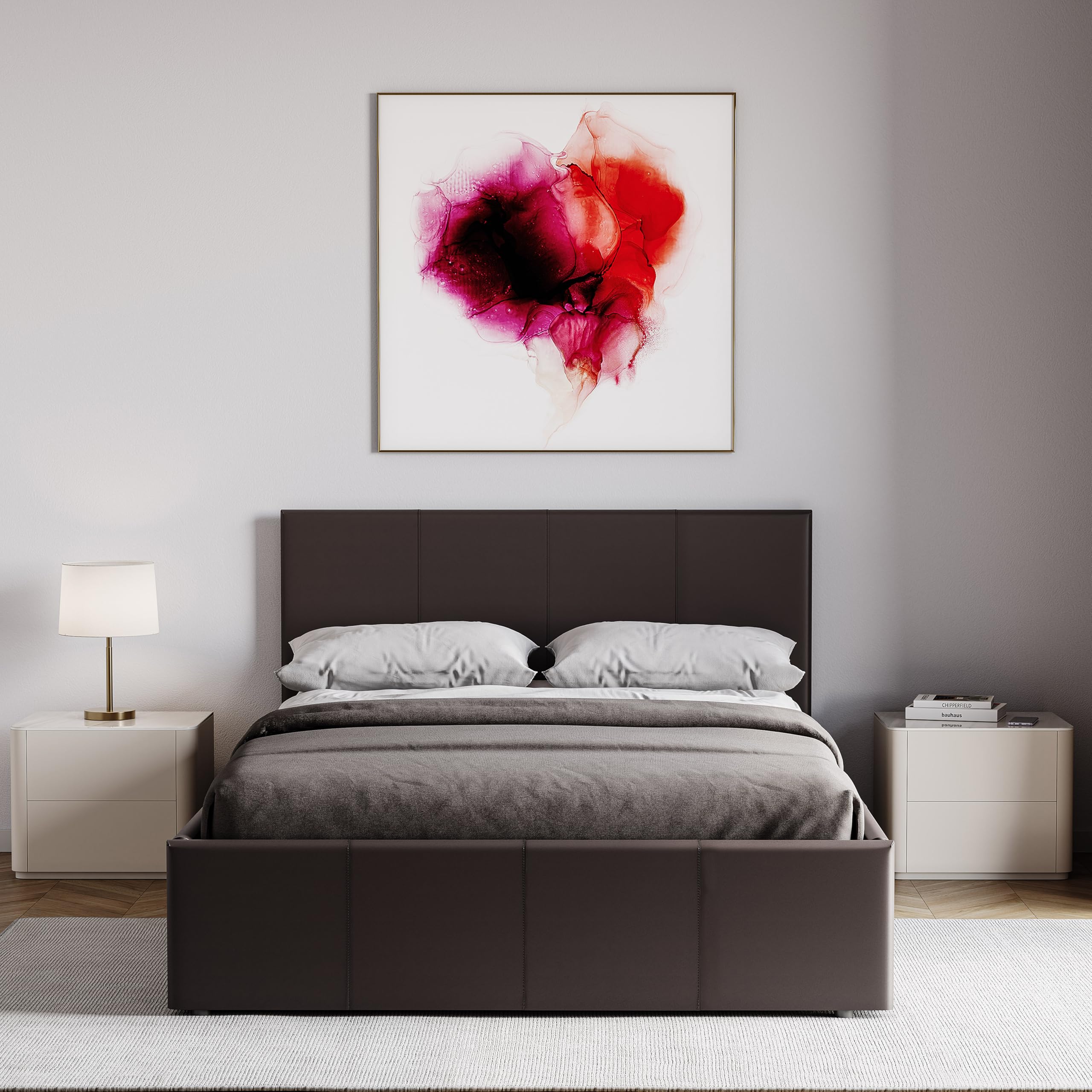 Vida Designs Lisbon Small Double Bed, 4Ft Ottoman Bed Frame Upholstered Faux Leather Headboard Low Foot End Bedroom Furniture, Brown (UKFR Certified) โ image 1