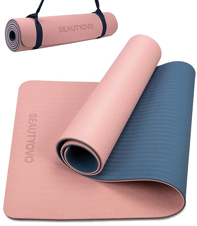 BEAUTYOVO Yoga Mat with Strap 1 3 Inch Extra Thick Yoga Mat Double-sided Non Slip Professional TPE Yoga