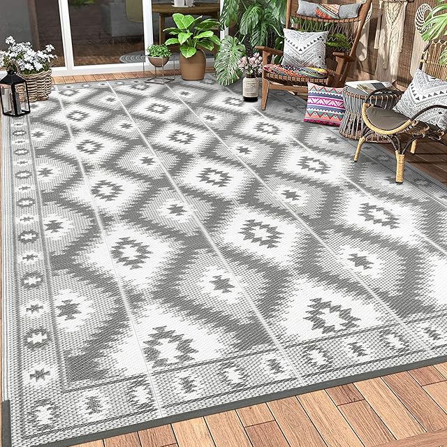 SHACOS Reversible Patio Rugs 180x270cm Outdoor Rug Large Plastic Straw Rug Waterproof UV Resistant Camping Mat Portable Picnic Blanket Area Rug for Garden RV Balcony Beach BBQ Picnic Deck