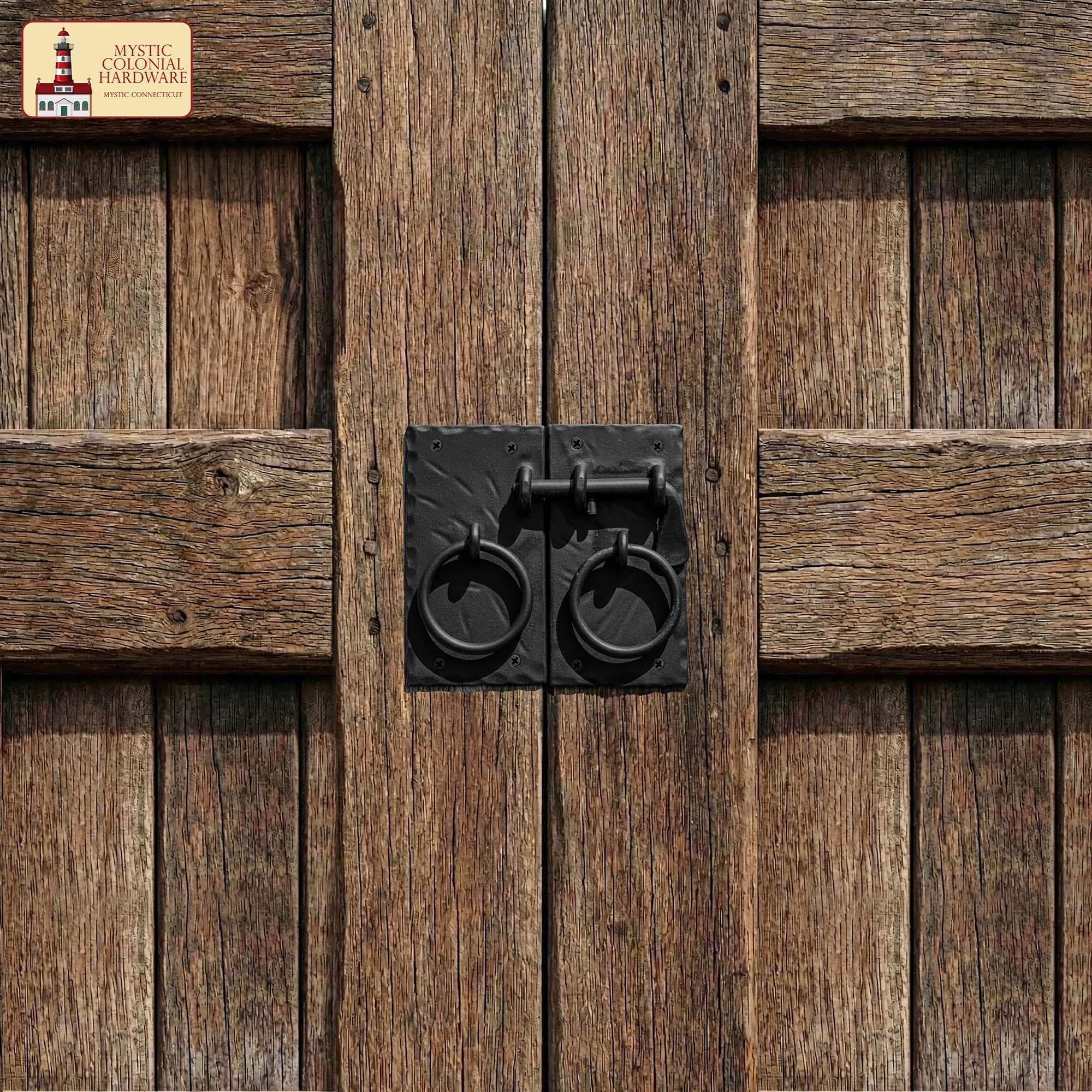 Mystic - Set di chiavistelli in ferro forgiato a mano, stile rustico, con maniglie ad anello, per cancelli, porte del fienile, capannoni e armadi
