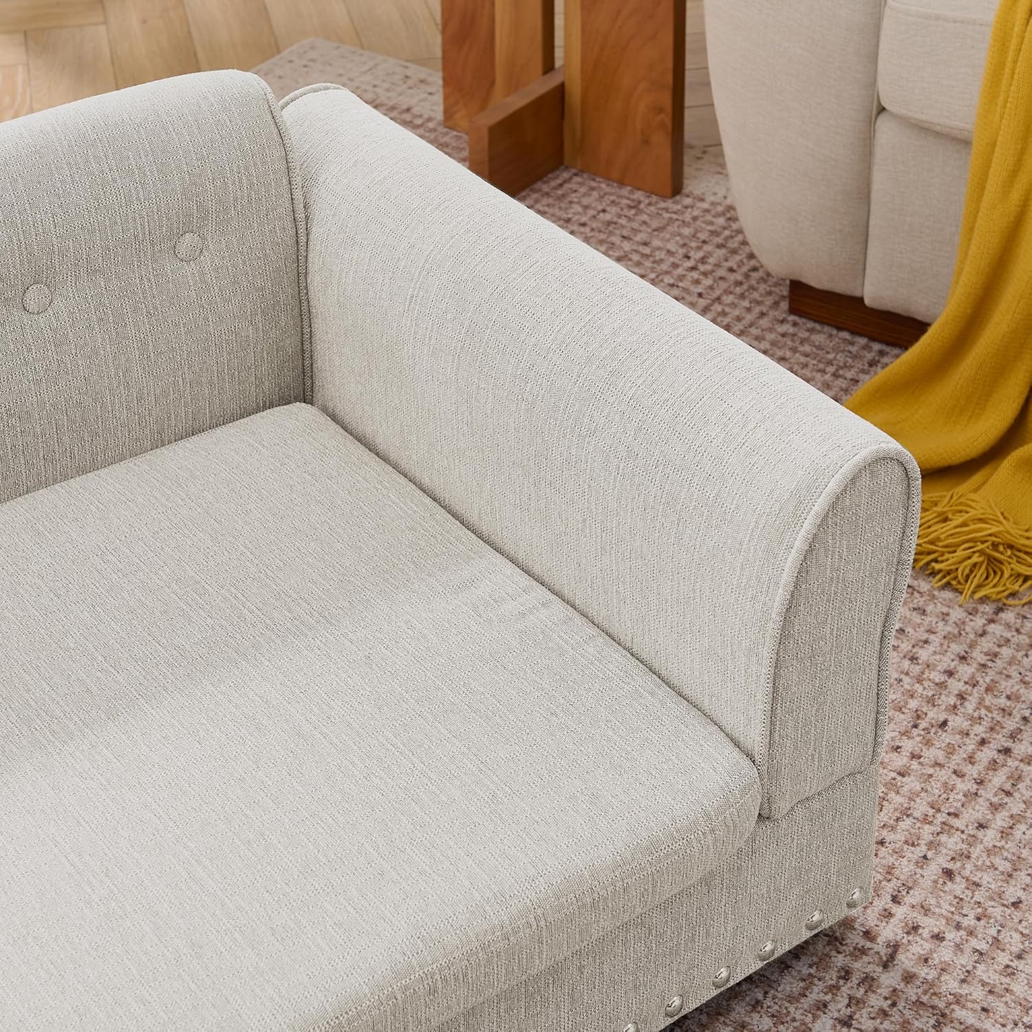 55" Large Dog Sofa Couch for Dogs, Elegant Pet Sofa with Backrest & Armrest, Dog Couches with Foam Cushion for Living Room, Button Tufted, Durable Linen Pet Couch (Beige)