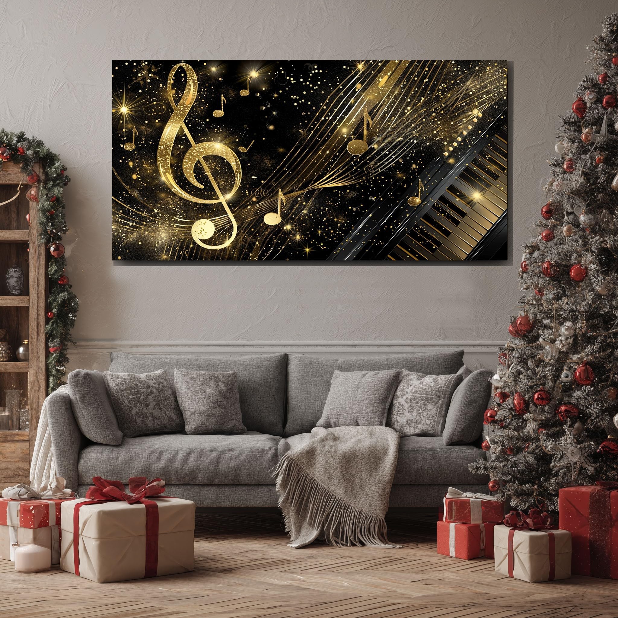 Quadri da Parete Moderni per Soggiorno Musicale Senza Cornice 80x160 cm | Chiave di Violino Stampa su Tela Rock Pianoforte Decorativa per Salotto Lusso Nota Musicale Quadretti per Camera da Letto