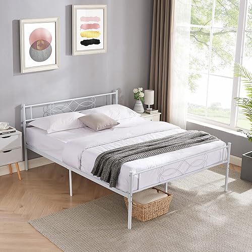 Miniatura 17 de VECELO Base de cama individual, plataforma de metal de tamaño individual con cabecera y estribo, soporte de listones de acero de alta calidad, no