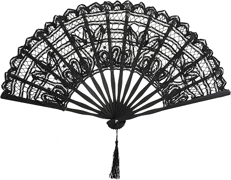 BABEYOND Cotton Lace Folding Hand Fan, Bamboo Wedding Dance Party Decor