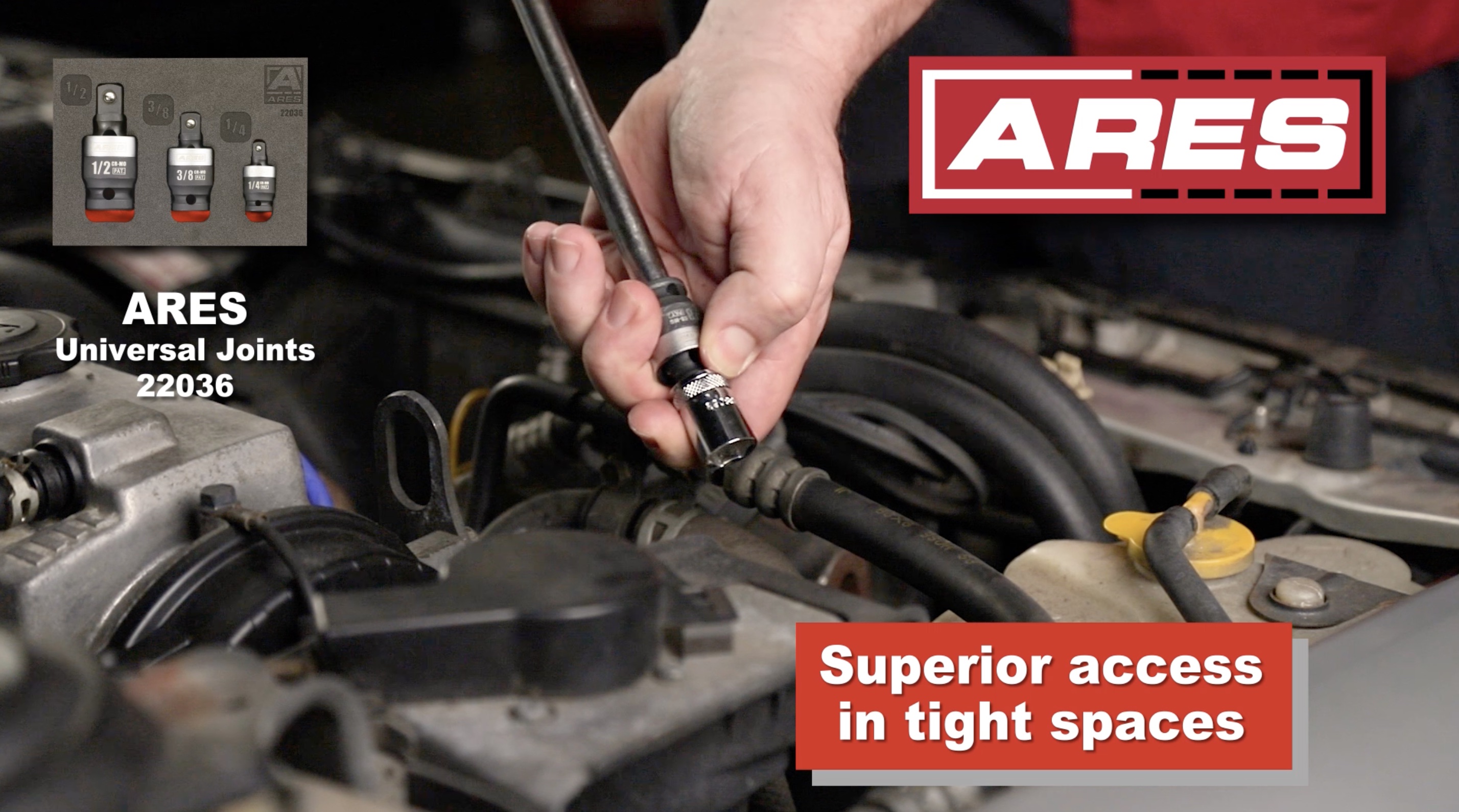 Image of ARES 22036 3-Pc Slim Profile Impact Universal Joint Set - 1 /4,3 /8,1 /2-In